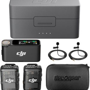 DJI Mic 2, Wireless Lavalier Microphone, Noise Cancelling, 48kHz 32-bit Float Internal Recording, 820 ft.(250m) Range Bundle with 2X Deco Mini Mic Microphone + Deco Gear Hard Case
